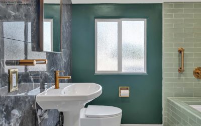 Master Bathroom with Green Subway Tile and Tub